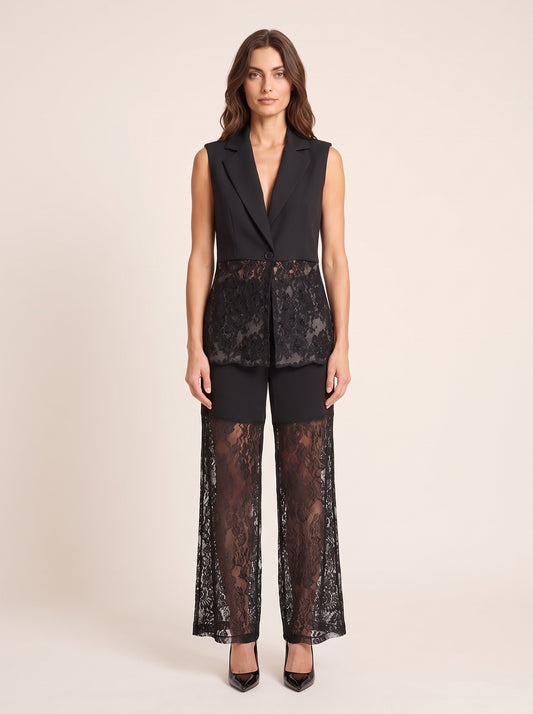 Gilet con bottone e pizzo sul fondo - a26es804  - LE STREGHE