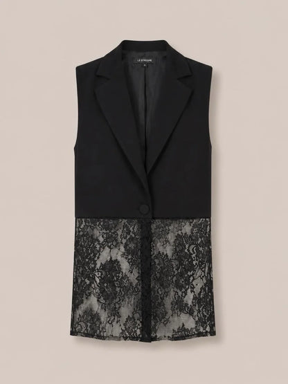 Gilet con bottone e pizzo sul fondo - a26es804  - LE STREGHE