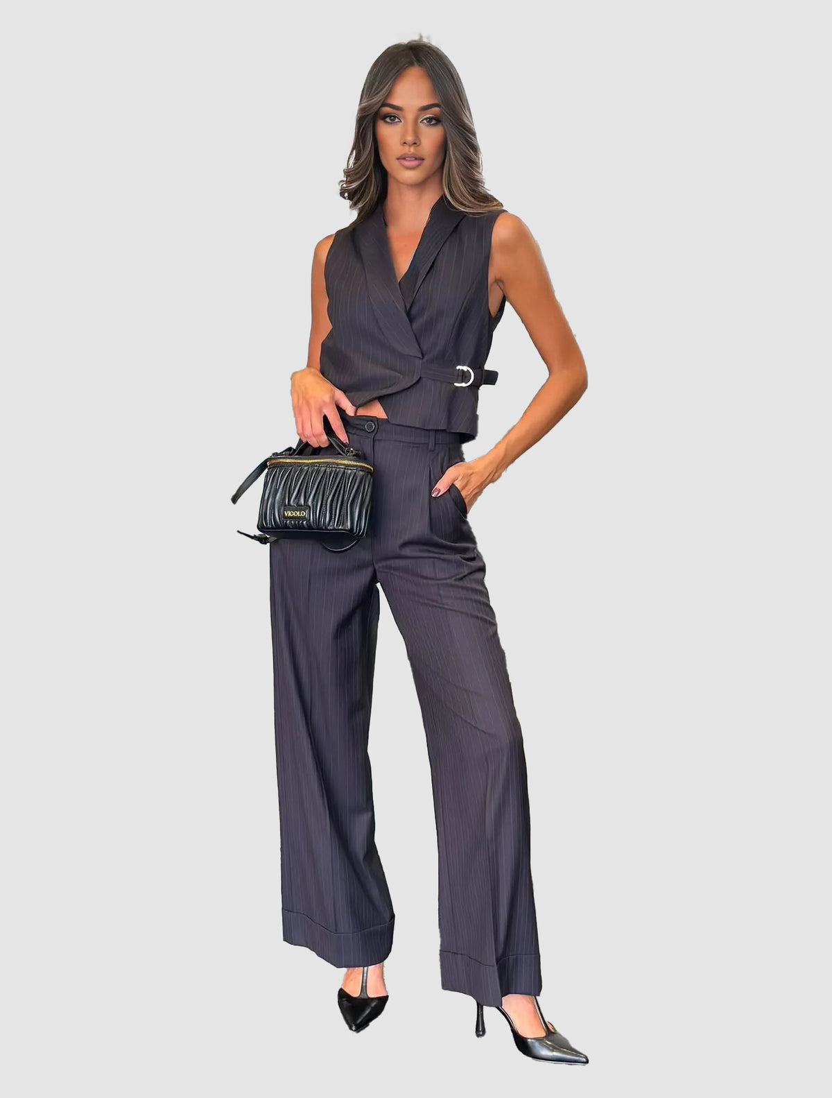 Pantalone gessato con risvolto - tac0218 - ViCOLO