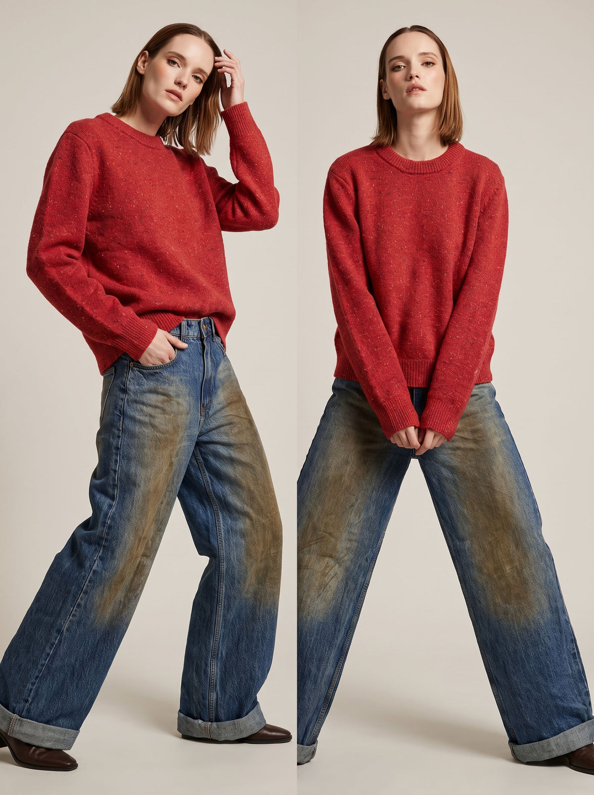 Jeans Wide-Leg Style con Effetto Nuvolato e Risvolto - CP566 - TENSIONE IN