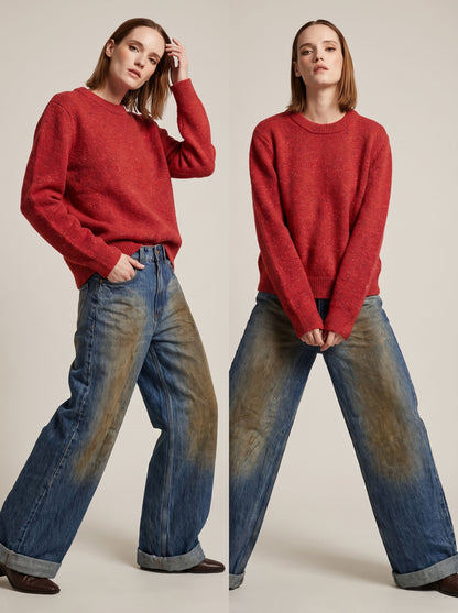 Jeans Wide-Leg Style con Effetto Nuvolato e Risvolto - CP566 - TENSIONE IN