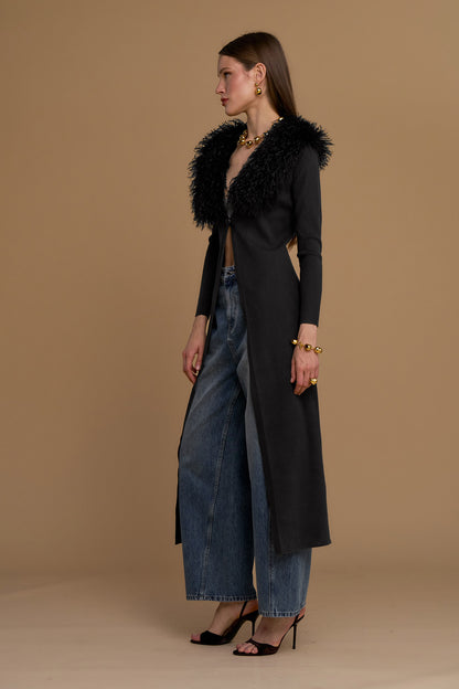 Maxi cardigan collo simil mongolia - 263ns143 - NOSECRETS