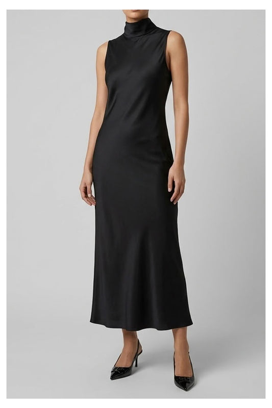 Vestido Midi de Satén Negro con Lazo - FB806A22R-I26 - MOTEL