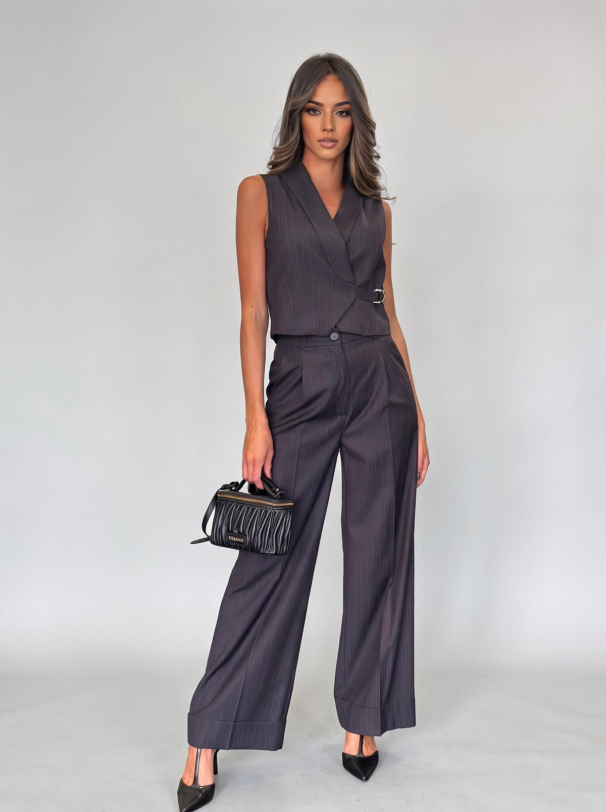 Pantalone gessato con risvolto - tac0218 - ViCOLO