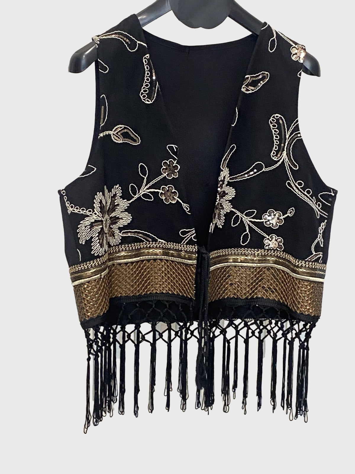 Gilet ricamato con frange e paillettes - a26dl803 - LE STREGHE