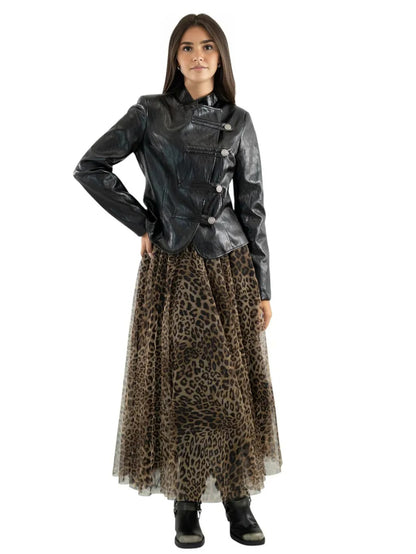 Gonna in tulle animalier con coullisse - 40217 - TENSIONE IN