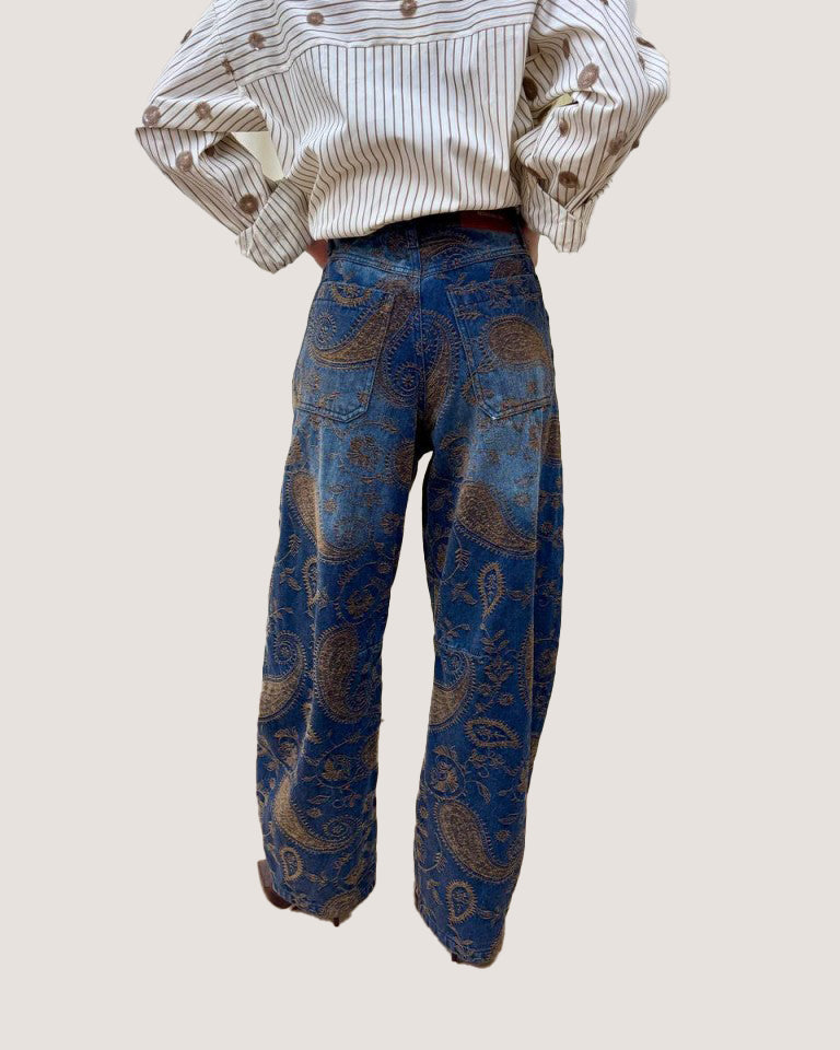 Pantalón vaquero tipo globo y terciopelo - w26p074camp - TENSIONE IN