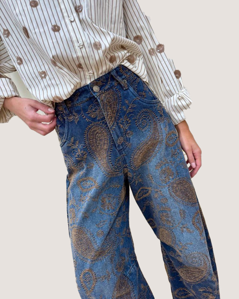 Pantalón vaquero tipo globo y terciopelo - w26p074camp - TENSIONE IN