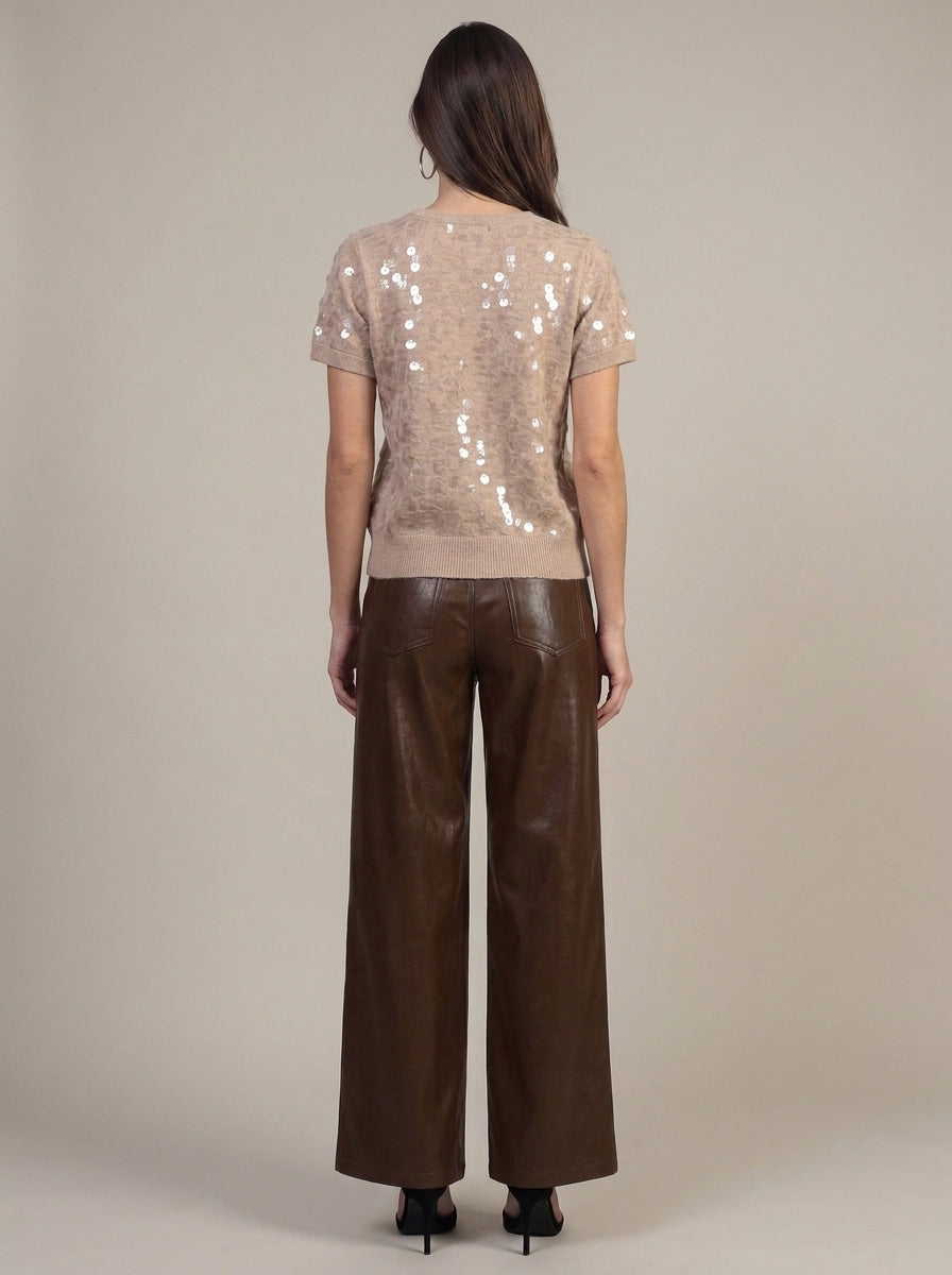 Maglia Girocollo a Maniche Corte con Paillettes Effetto Madreperla - al237 - OPERA