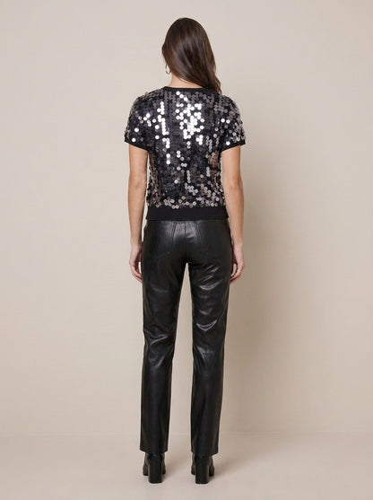 Maglia Girocollo a Maniche Corte con Paillettes Effetto Madreperla - al237 - OPERA