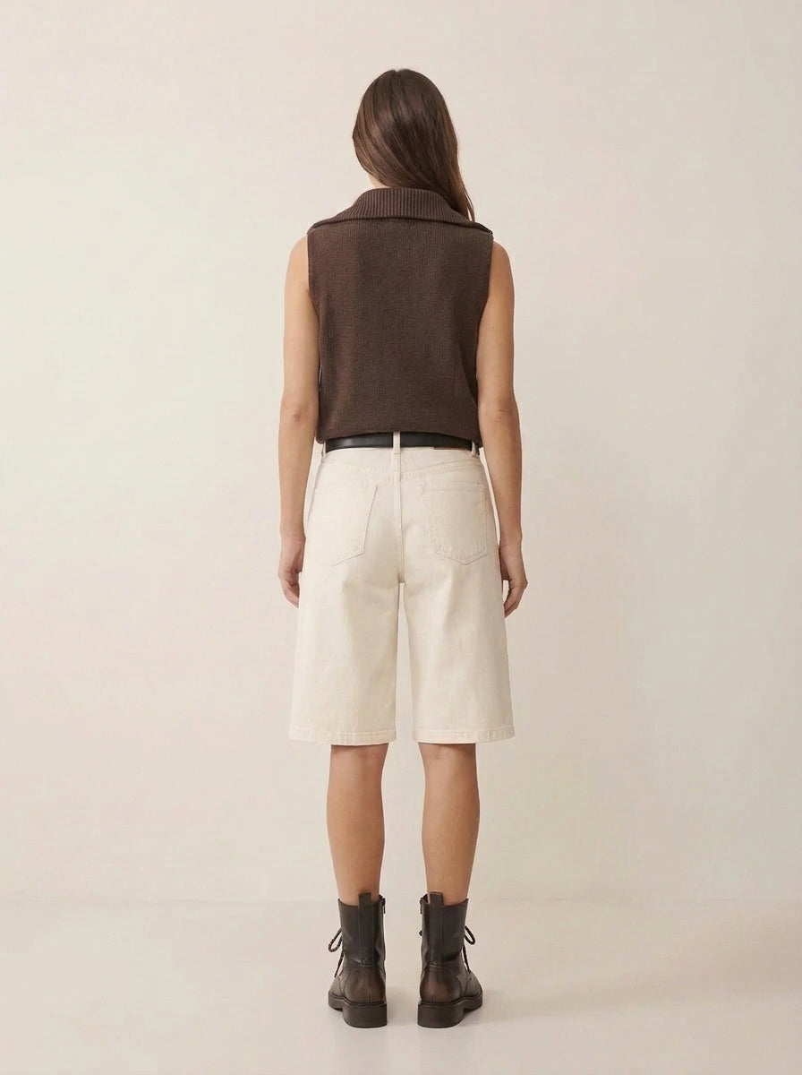 Maglia Smanicata in Misto Lana con Collo Alto Zippato e Lavorazione Sagomata - S03Y0568 - PHILIA LOFT