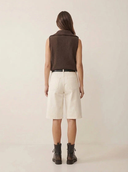 Maglia Smanicata in Misto Lana con Collo Alto Zippato e Lavorazione Sagomata - S03Y0568 - PHILIA LOFT