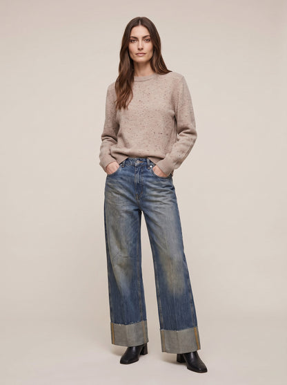 Jean Wide-Leg avec délavage nuage et large revers au bas - cj9000/i26 - MOTEL