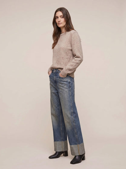 Jean Wide-Leg avec délavage nuage et large revers au bas - cj9000/i26 - MOTEL