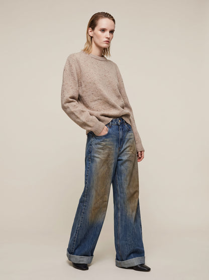 Jeans Wide-Leg Style con Effetto Nuvolato e Risvolto - CP566 - TENSIONE IN