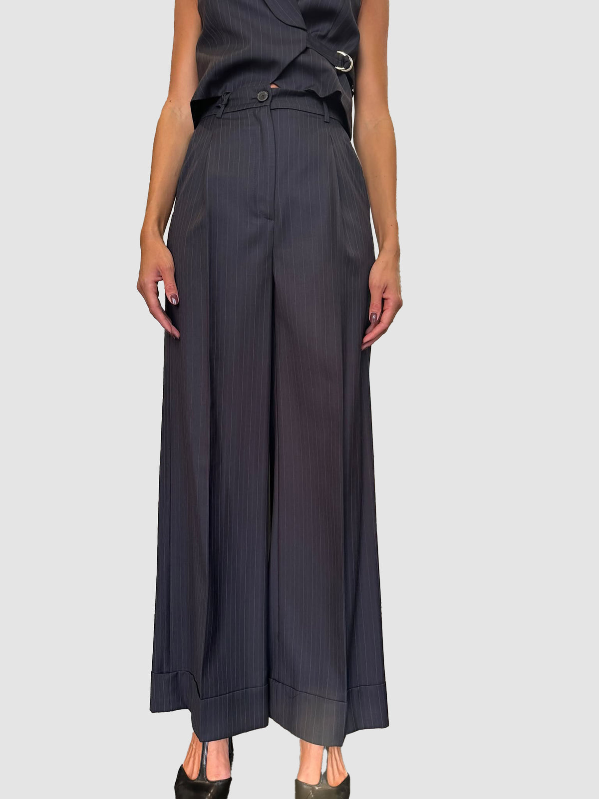 Pantalone gessato con risvolto - tac0218 - ViCOLO