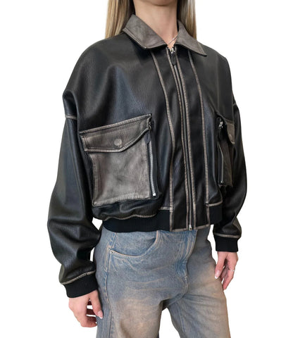 Oversized-Jacke aus Kunstleder mit großen Taschen – i26l-6008 – MOTEL