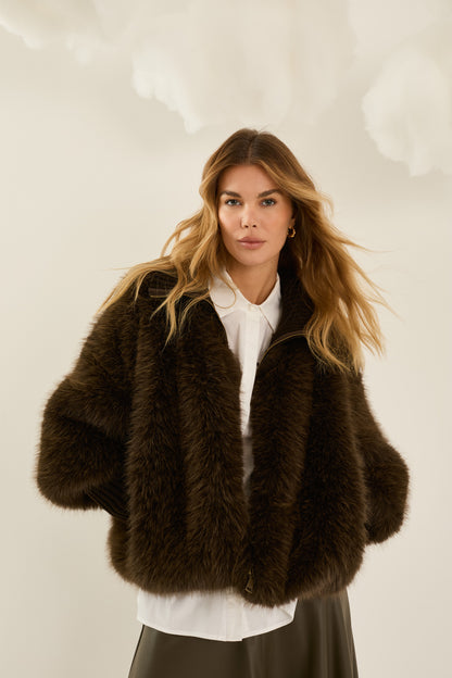 Chaquetón de pelo con mangas y cuello de punto - s40m0431 - SOUVENIR