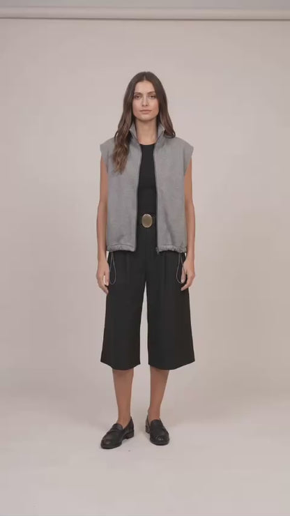 Gilet Smanicato Zippato in Misto Cotone con Collo Alto e Coulisse - r03l0674 - PHILIA LOFT
