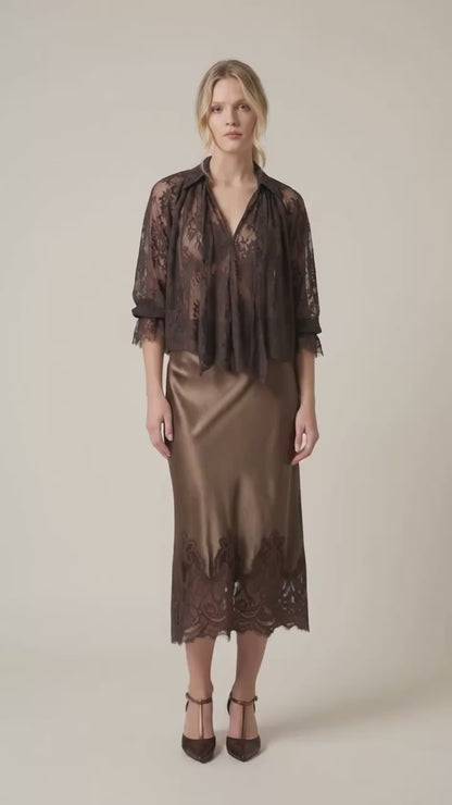 Satin skirt with lace - GDDUYLERA - DIXIE
