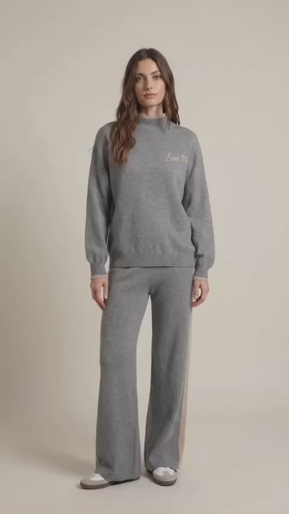 Pantaloni in Maglia A Gamba Larga con Banda Laterale - fw261033-mo - MOTEL