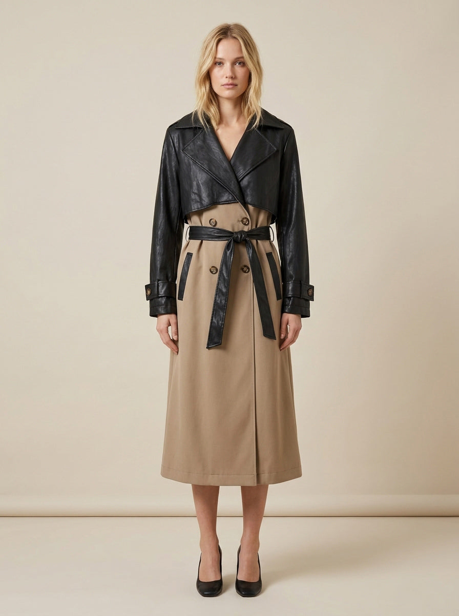 Trenchcoat mit Kunstledereinsätzen - a26ap605 - LE STREGHE