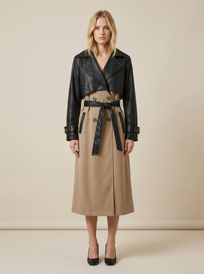 Trenchcoat mit Kunstledereinsätzen - a26ap605 - LE STREGHE