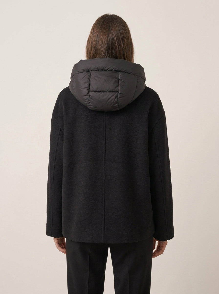 Boxy Wool-Blend Cloth Jacket with Padded Hood - az000 - OPERA