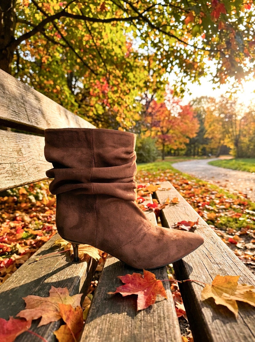 Ruched suede ankle boots with heel - fg30 - OVYE